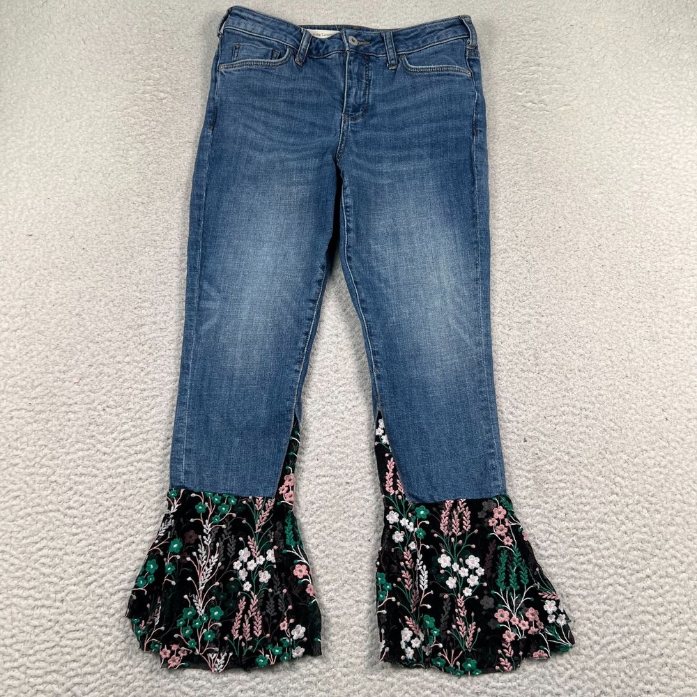 Pilcro and the‎ Letterpress Women's 27 Jeans Flare Embroidered Floral Hem Denim